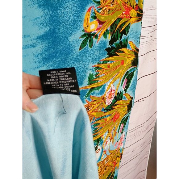 Caribbean Soul Tropical‎ Blue Sarong With Floral Print With Fringe Accents - Picture 11 of 11